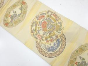 絵皿に草花・風景模様織り出し　袋帯